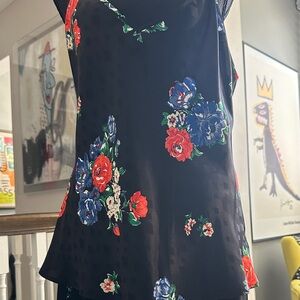 Tory Burch Black Floral Silk Camisole with Red & Blue Flowers